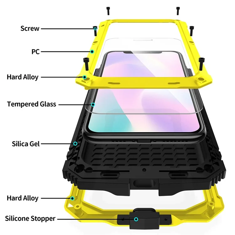 Tank Series Full Covering Kickstand Metal Frame Phone Cover Shell per iPhone 11 6.1 pollici - Giallo
