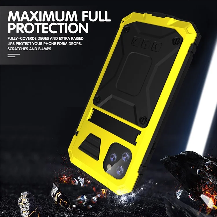 Tank Series Full Covering Kickstand Metal Frame Phone Cover Shell per iPhone 11 6.1 pollici - Giallo