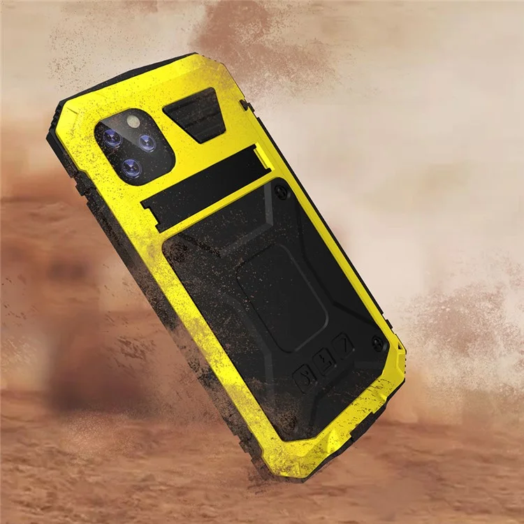 Tank Series Full Covering Kickstand Metal Frame Phone Cover Shell per iPhone 11 6.1 pollici - Giallo