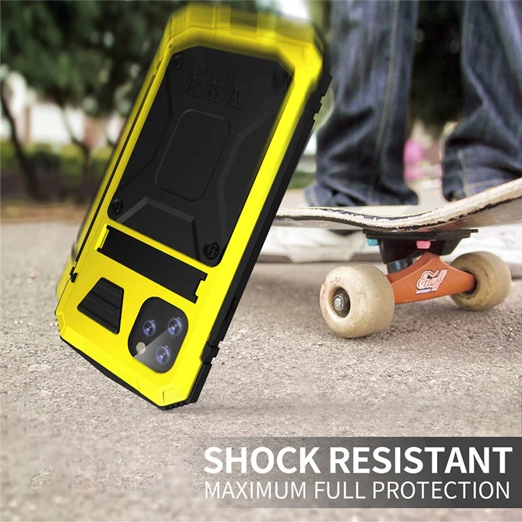 Tank Series Full Covering Kickstand Metal Frame Phone Cover Shell per iPhone 11 6.1 pollici - Giallo