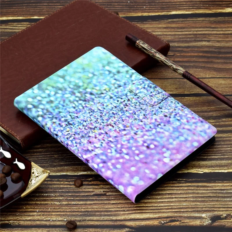 Full-Body Protection Pattern Printing PU Leather Stand Folio Tablet Cover with Card Holders for Apple iPad 10.2 (2021) / (2020) / (2019) - Purple/Blue