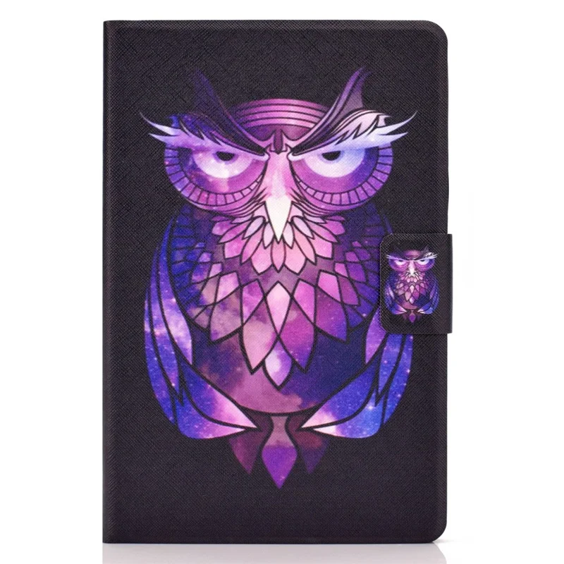 Full-Body Protection Pattern Printing PU Leather Stand Folio Tablet Cover with Card Holders for Apple iPad 10.2 (2021) / (2020) / (2019) - Purple Owl