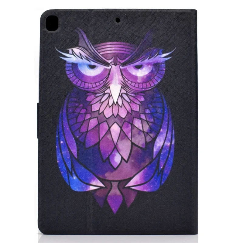 Full-Body Protection Pattern Printing PU Leather Stand Folio Tablet Cover with Card Holders for Apple iPad 10.2 (2021) / (2020) / (2019) - Purple Owl