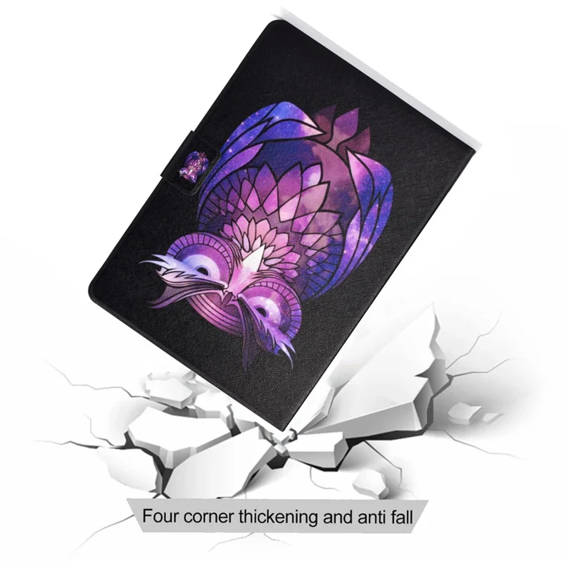 Full-Body Protection Pattern Printing PU Leather Stand Folio Tablet Cover with Card Holders for Apple iPad 10.2 (2021) / (2020) / (2019) - Purple Owl