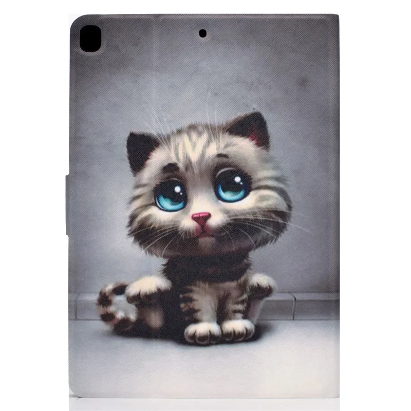 Full-Body Protection Pattern Printing PU Leather Stand Folio Tablet Cover with Card Holders for Apple iPad 10.2 (2021) / (2020) / (2019) - Grey Cat