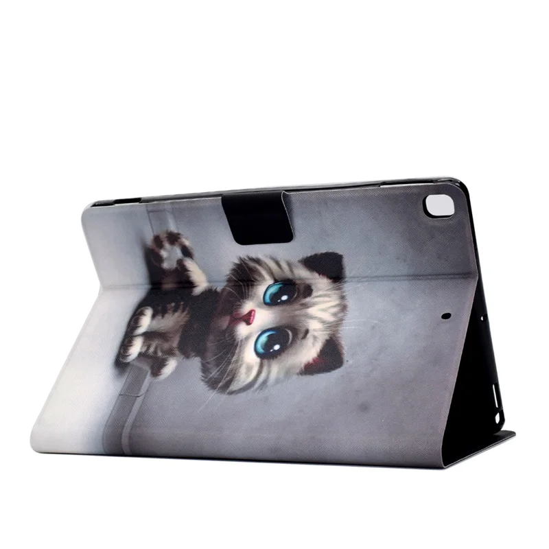 Full-Body Protection Pattern Printing PU Leather Stand Folio Tablet Cover with Card Holders for Apple iPad 10.2 (2021) / (2020) / (2019) - Grey Cat