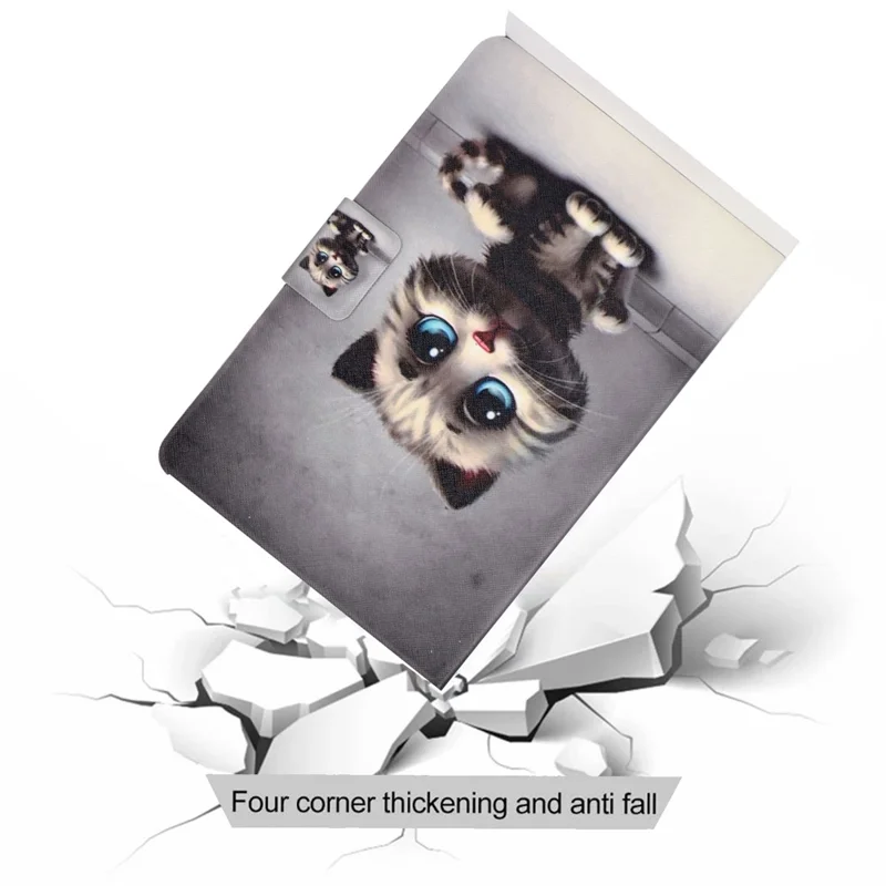 Full-Body Protection Pattern Printing PU Leather Stand Folio Tablet Cover with Card Holders for Apple iPad 10.2 (2021) / (2020) / (2019) - Grey Cat