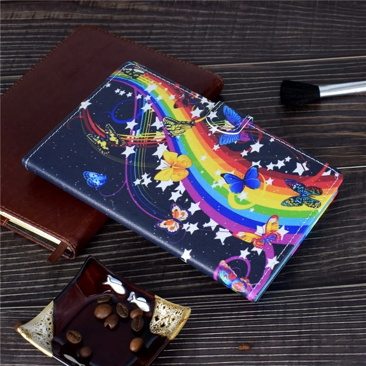 Pattern Printing Leather Card Holder Tablet Shell for iPad 10.2 (2021)/(2020)/(2019) - Rainbow and Butterflies