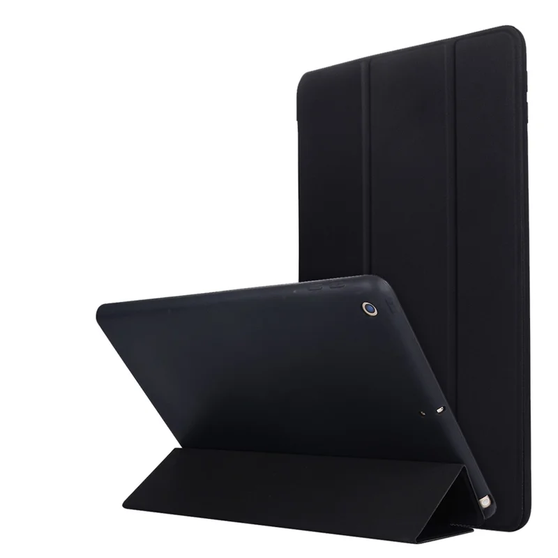 Tri-fold Stand Silicone + Leather Universal Protective Tablet Cover with Auto Wake / Sleep for iPad 10.2 (2021) / (2020) / (2019)  - Black