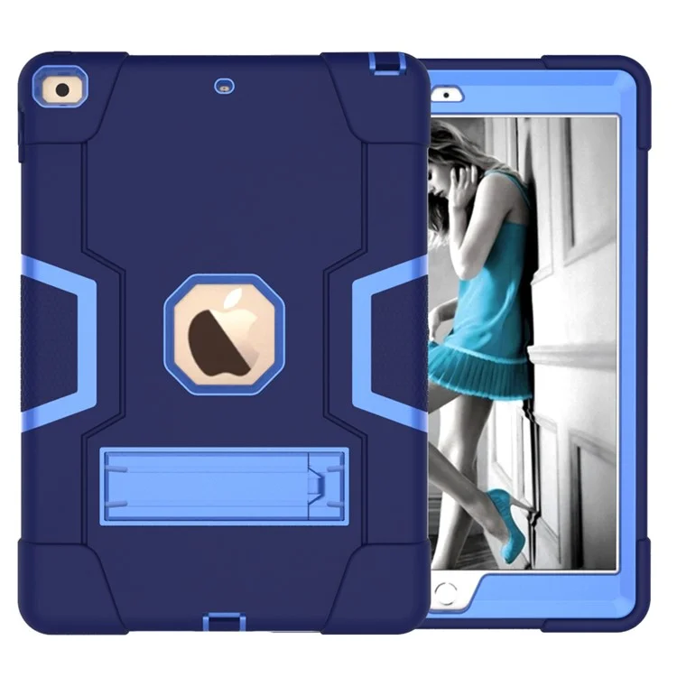 Shockproof Anti-fingerprint Dustproof TPU + PC Combo Tablet Cover with Kickstand for iPad 10.2 (2021)/(2020)/(2019) - Dark Blue/Baby Blue