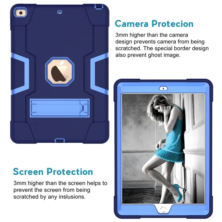 Shockproof Anti-fingerprint Dustproof TPU + PC Combo Tablet Cover with Kickstand for iPad 10.2 (2021)/(2020)/(2019) - Dark Blue/Baby Blue