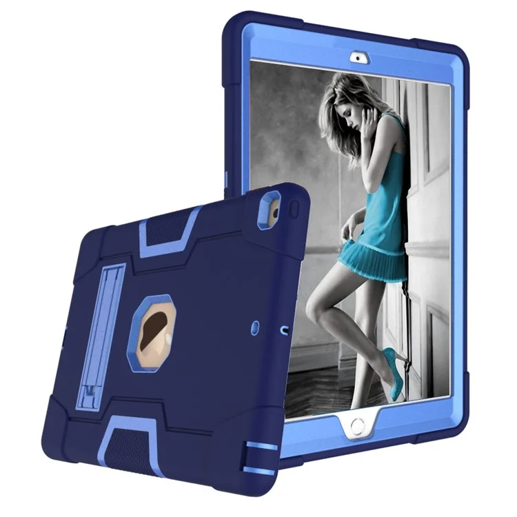 Shockproof Anti-fingerprint Dustproof TPU + PC Combo Tablet Cover with Kickstand for iPad 10.2 (2021)/(2020)/(2019) - Dark Blue/Baby Blue