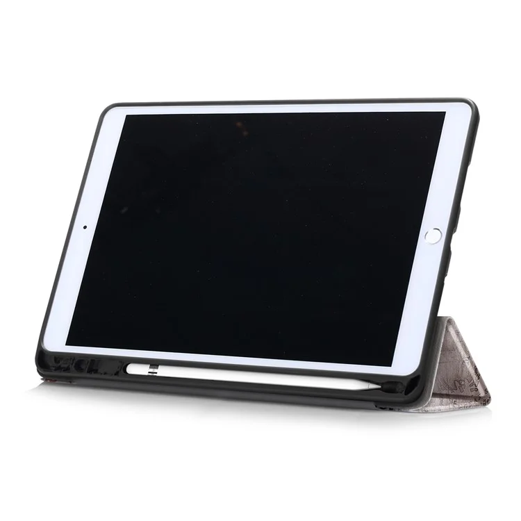 Patterned Printing Leather Tri-fold Stand Smart Tablet Casing with Pen Slot for Apple iPad 10.2 (2021)/(2020)/(2019) - Tower