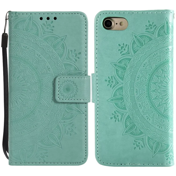 Imprint Flower Leather Wallet Phone Case with Stand for iPhone 7 4.7 inch/8 4.7 inch/SE (2020)/SE (2022) - Cyan