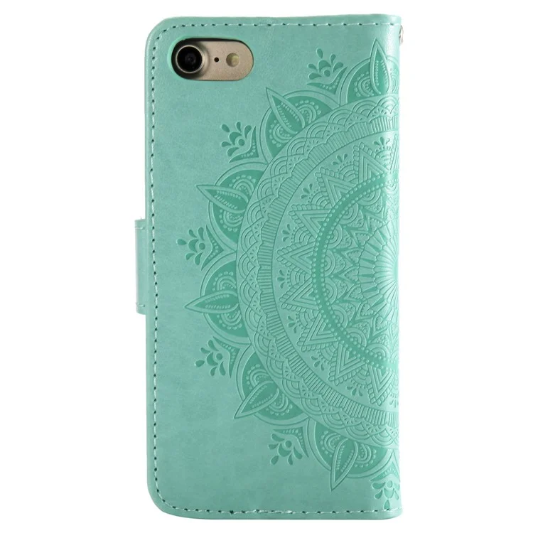 Imprint Flower Leather Wallet Phone Case with Stand for iPhone 7 4.7 inch/8 4.7 inch/SE (2020)/SE (2022) - Cyan