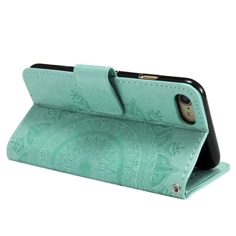 Imprint Flower Leather Wallet Phone Case with Stand for iPhone 7 4.7 inch/8 4.7 inch/SE (2020)/SE (2022) - Cyan