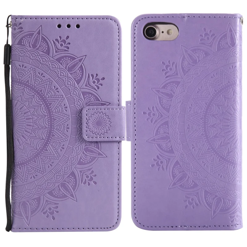Imprint Flower Leather Wallet Phone Case with Stand for iPhone 7 4.7 inch/8 4.7 inch/SE (2020)/SE (2022) - Purple