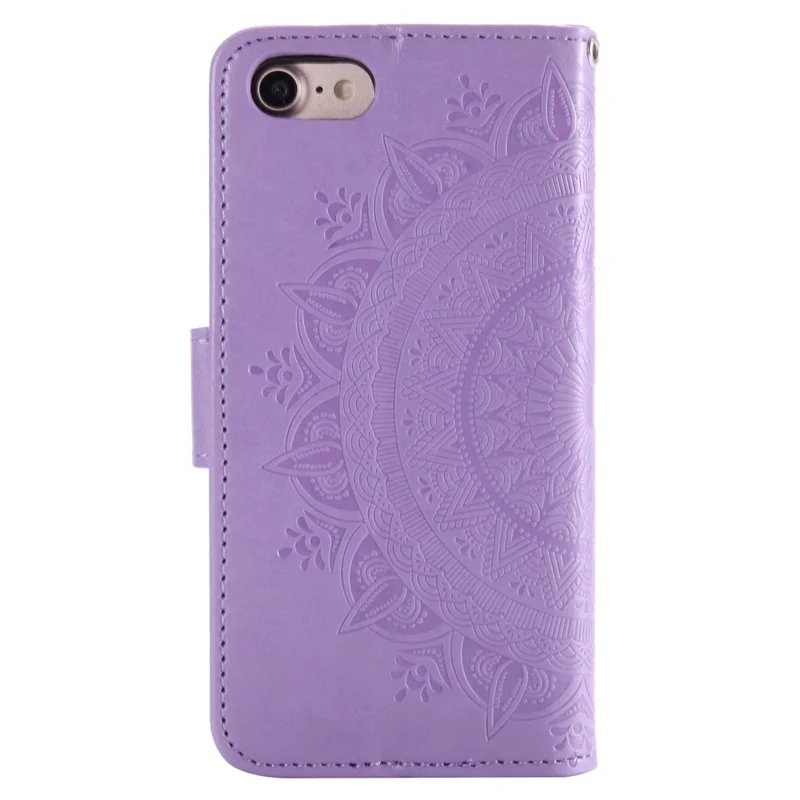 Imprint Flower Leather Wallet Phone Case with Stand for iPhone 7 4.7 inch/8 4.7 inch/SE (2020)/SE (2022) - Purple