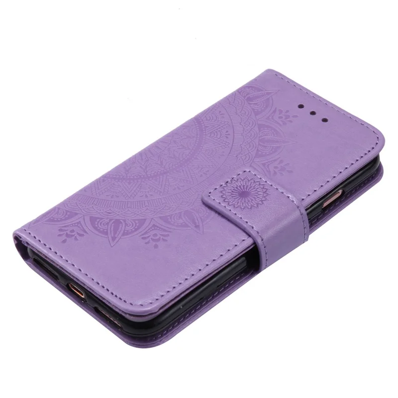 Imprint Flower Leather Wallet Phone Case with Stand for iPhone 7 4.7 inch/8 4.7 inch/SE (2020)/SE (2022) - Purple