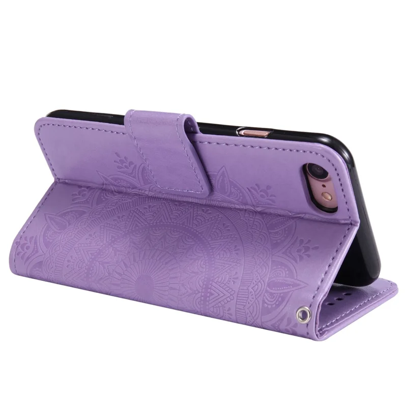 Imprint Flower Leather Wallet Phone Case with Stand for iPhone 7 4.7 inch/8 4.7 inch/SE (2020)/SE (2022) - Purple