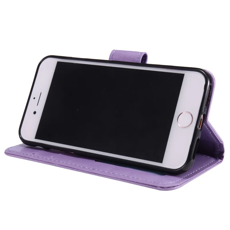 Imprint Flower Leather Wallet Phone Case with Stand for iPhone 7 4.7 inch/8 4.7 inch/SE (2020)/SE (2022) - Purple