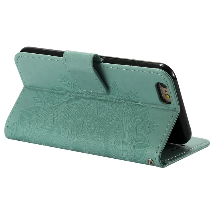 Imprint Flower Leather Wallet Case for iPhone 6s/6 4.7-inch - Cyan