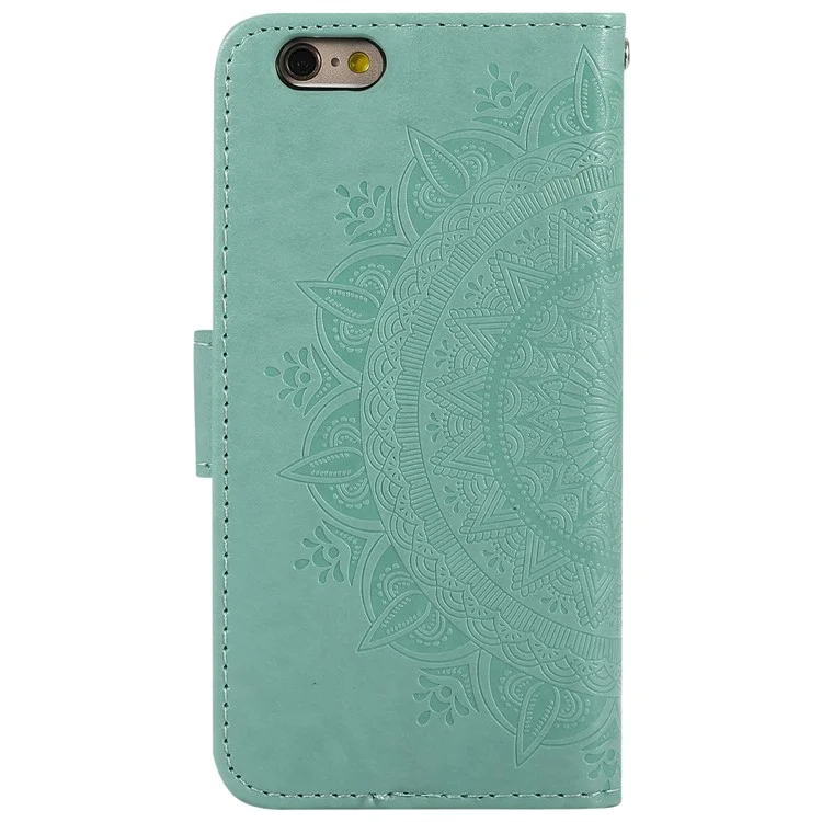 Imprint Flower Leather Wallet Case for iPhone 6s/6 4.7-inch - Cyan