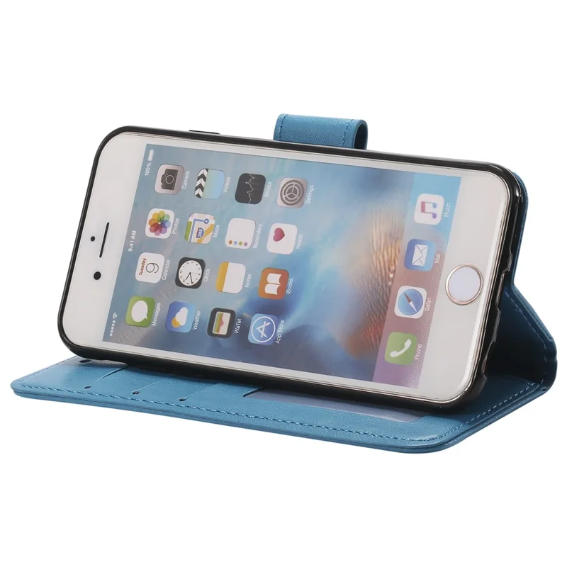 Imprint Flower Leather Wallet Case for iPhone 6s/6 4.7-inch - Blue