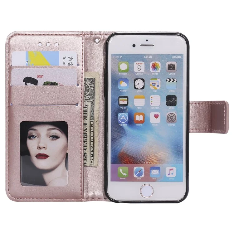 Imprint Flower Leather Wallet Phone Casing for iPhone 6 Plus / 6s Plus 5.5-inch - Rose Gold