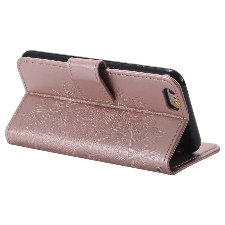 Imprint Flower Leather Wallet Phone Casing for iPhone 6 Plus / 6s Plus 5.5-inch - Rose Gold