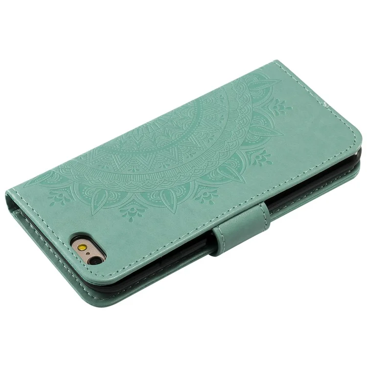 Impresión de la Billetera de Cuero de Flores Carcasa de Teléfono Para Iphone 6 Plus / 6s Más 5.5 Pulgadas - Verde