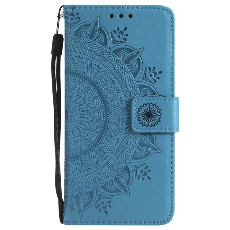 Imprint Flower Leather Wallet Phone Casing for iPhone 6 Plus / 6s Plus 5.5-inch - Blue