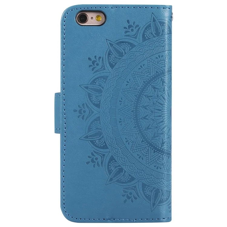 Imprint Flower Leather Wallet Phone Casing for iPhone 6 Plus / 6s Plus 5.5-inch - Blue