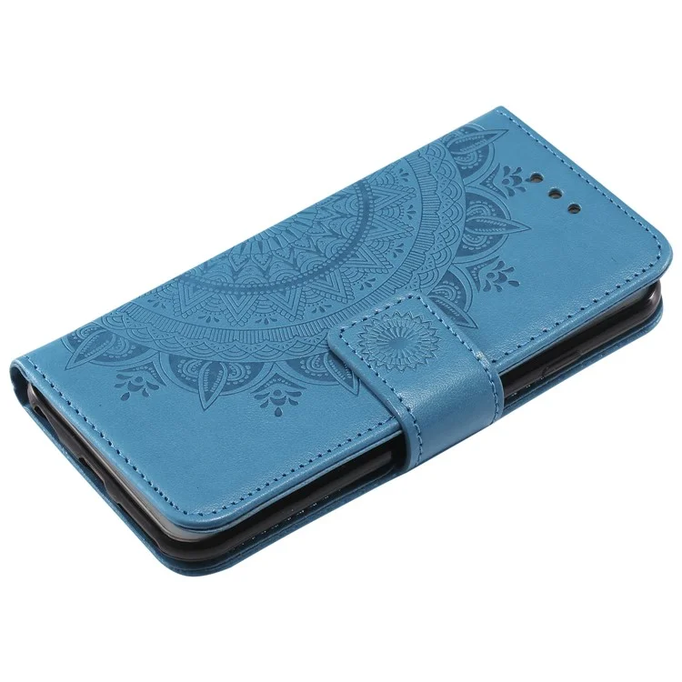 Imprint Flower Leather Wallet Phone Casing for iPhone 6 Plus / 6s Plus 5.5-inch - Blue