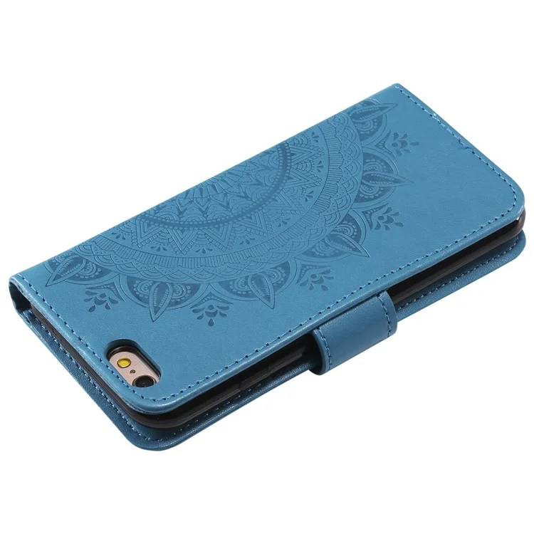 Imprint Flower Leather Wallet Phone Casing for iPhone 6 Plus / 6s Plus 5.5-inch - Blue