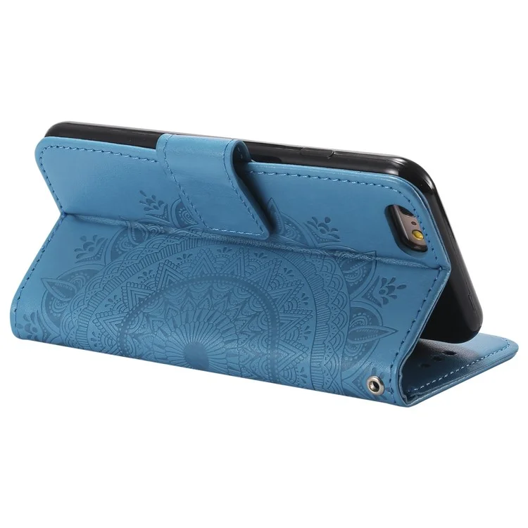 Imprint Flower Leather Wallet Phone Casing for iPhone 6 Plus / 6s Plus 5.5-inch - Blue