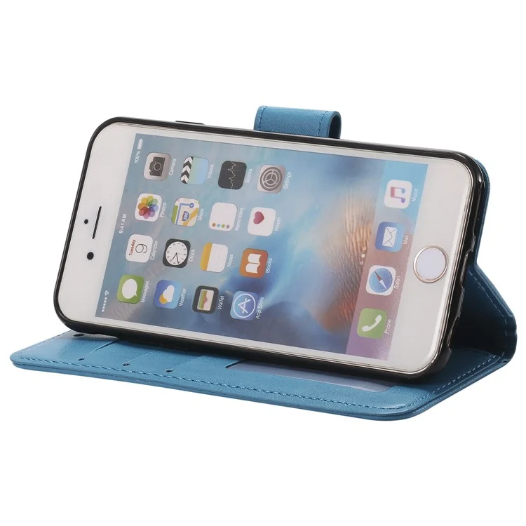 Imprint Flower Leather Wallet Phone Casing for iPhone 6 Plus / 6s Plus 5.5-inch - Blue