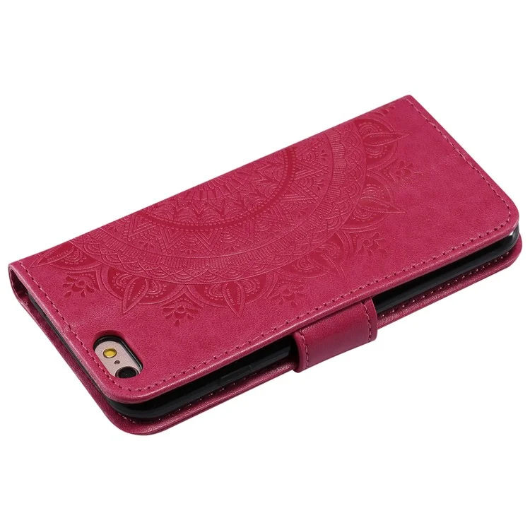 Impresión de la Billetera de Cuero de Flores Carcasa de Teléfono Para Iphone 6 Plus / 6s Más 5.5 Pulgadas - Rosa