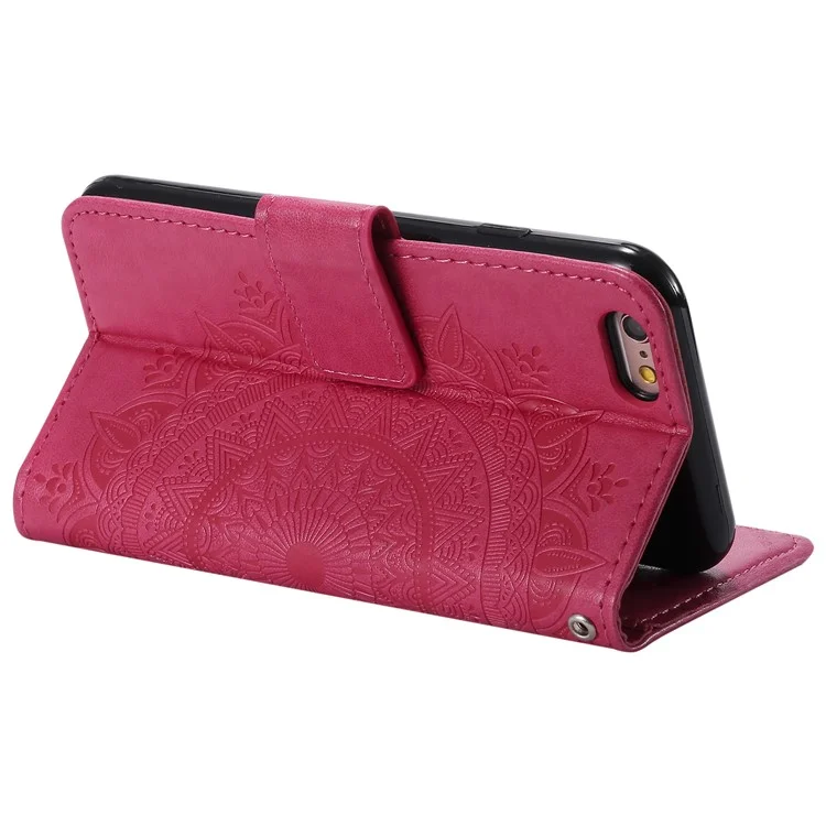 Impresión de la Billetera de Cuero de Flores Carcasa de Teléfono Para Iphone 6 Plus / 6s Más 5.5 Pulgadas - Rosa