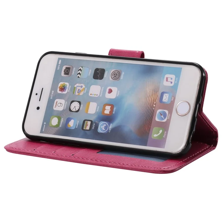 Impresión de la Billetera de Cuero de Flores Carcasa de Teléfono Para Iphone 6 Plus / 6s Más 5.5 Pulgadas - Rosa