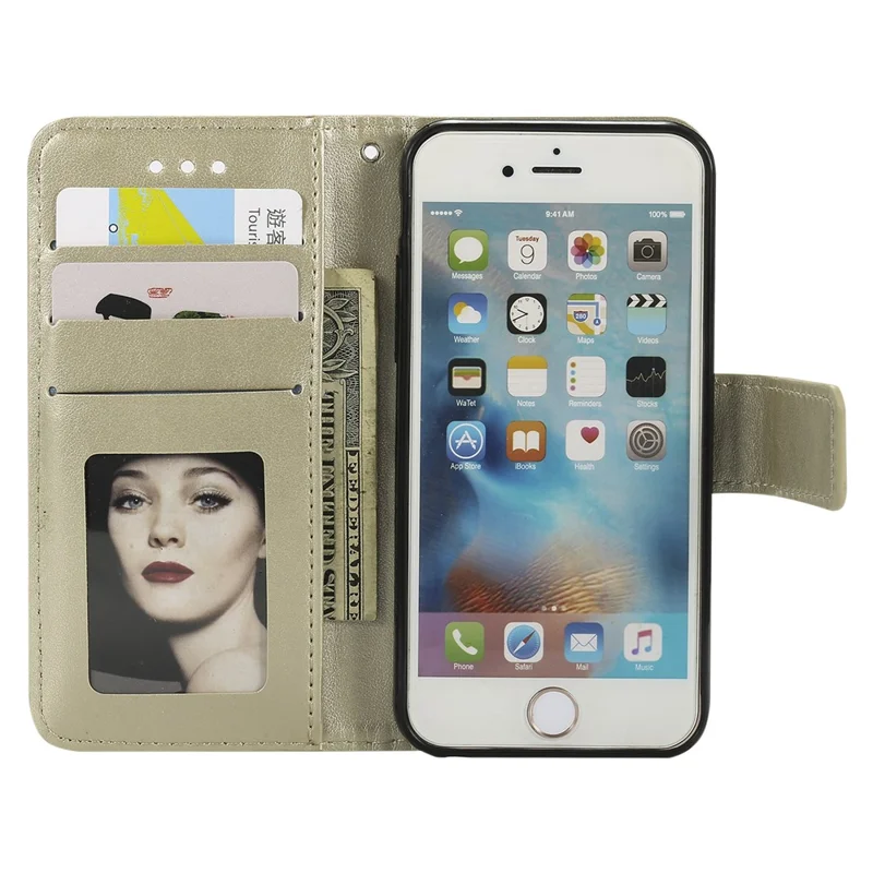 Imprint Flower Leather Wallet Phone Casing for iPhone 6 Plus / 6s Plus 5.5-inch - Gold