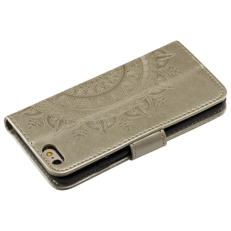 Imprint Flower Leather Wallet Phone Casing for iPhone 6 Plus / 6s Plus 5.5-inch - Gold