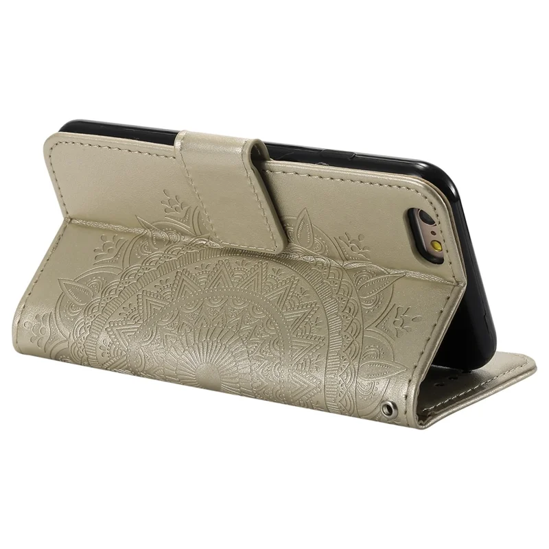 Imprint Flower Leather Wallet Phone Casing for iPhone 6 Plus / 6s Plus 5.5-inch - Gold