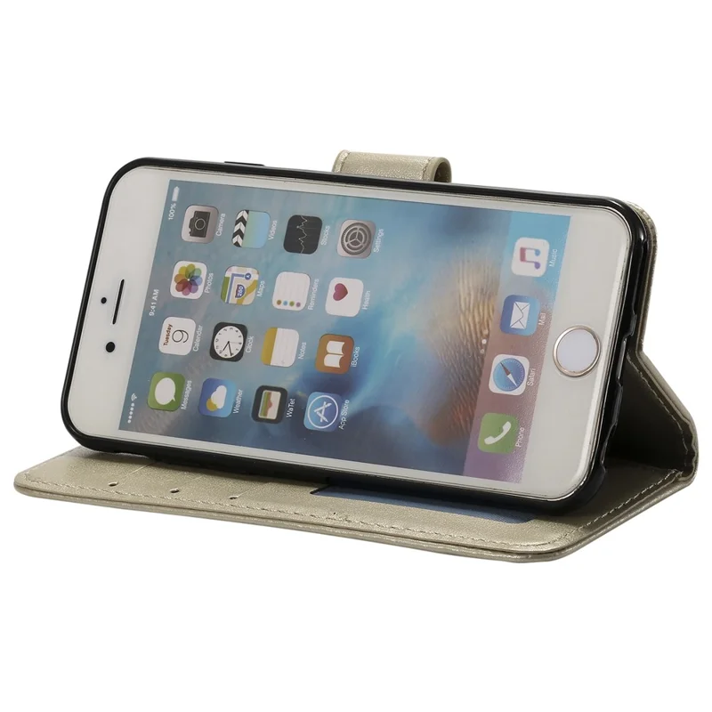 Imprint Flower Leather Wallet Phone Casing for iPhone 6 Plus / 6s Plus 5.5-inch - Gold