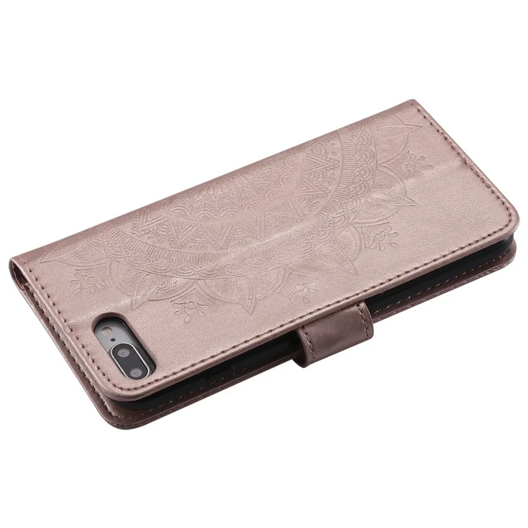 Imprint Flower Leather Wallet Phone Cover for iPhone 8/7 Plus 5.5 inch - Rose Gold