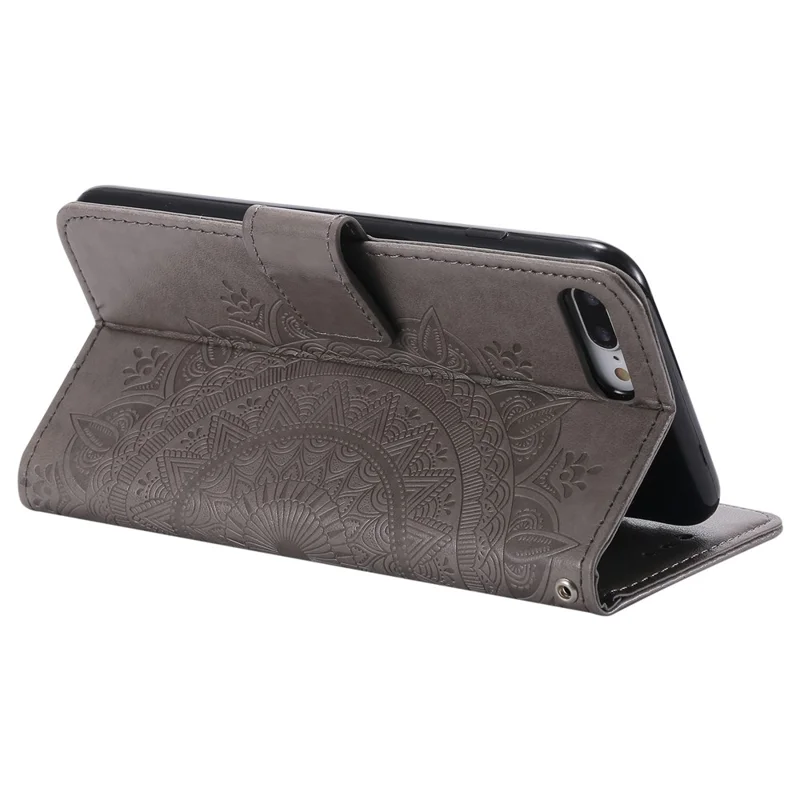 Imprint Flower Leather Wallet Phone Cover for iPhone 8/7 Plus 5.5 inch - Grey
