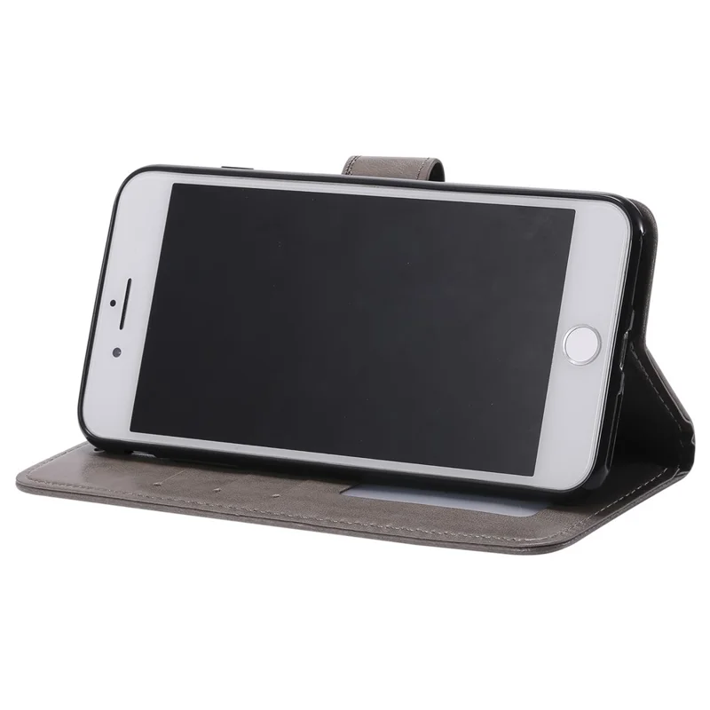 Imprint Flower Leather Wallet Phone Cover for iPhone 8/7 Plus 5.5 inch - Grey