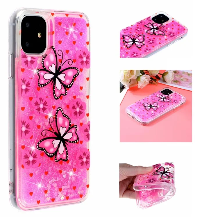 Étui TPU Quicksand Glitter Embossé Imprimé pour iPhone 11 6,1 pouces - Papillon et Fleur