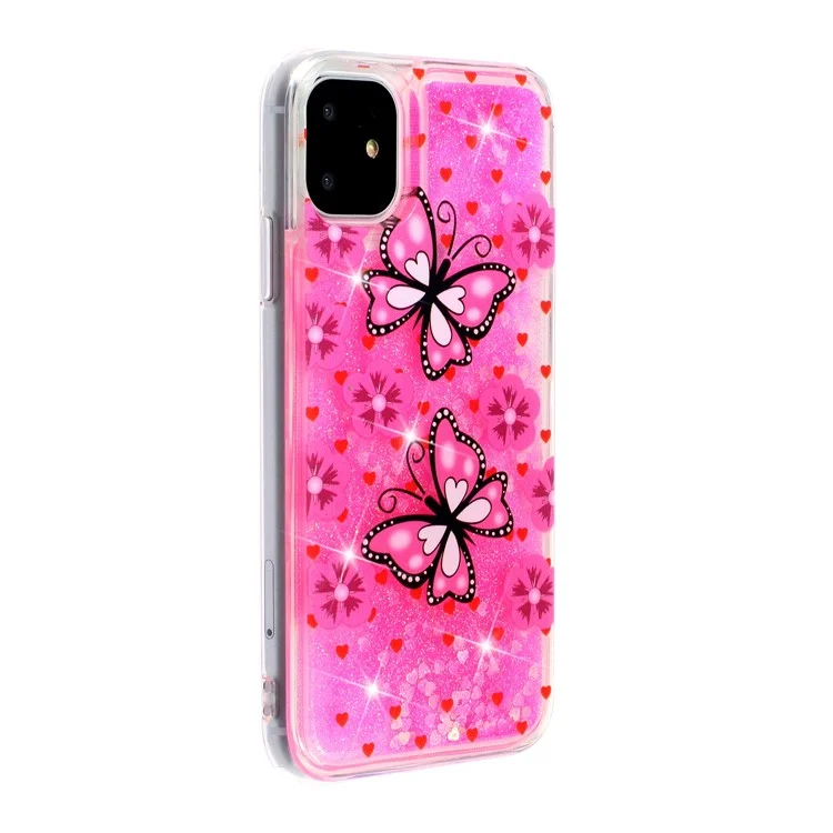 Étui TPU Quicksand Glitter Embossé Imprimé pour iPhone 11 6,1 pouces - Papillon et Fleur