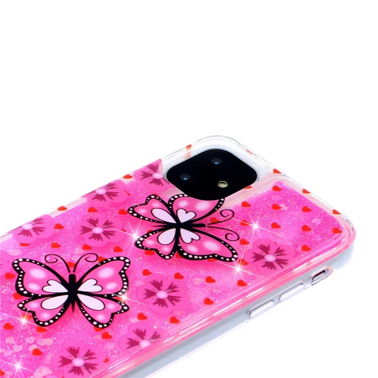 Étui TPU Quicksand Glitter Embossé Imprimé pour iPhone 11 6,1 pouces - Papillon et Fleur